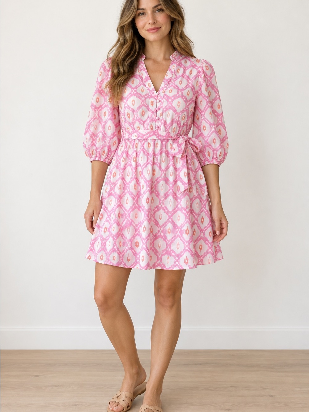 Marea by Liz Joy “Collette Shortie Dress” Pink/Orange Ikat